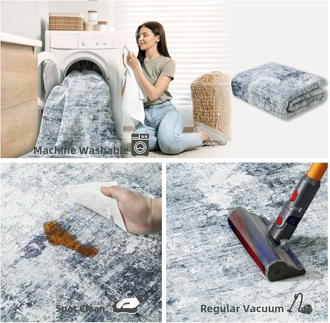 Machine Washable Kitchen Runner Rug: 2'6"x8' Rug Runners for Hallways Non Slip Low Pile Soft Faux Wool Floor Rug Non Shedding Carpet Runners for Hallways Entryway Bedroom Living Room Farmhouse Indoor