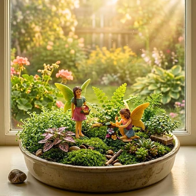 PRETMANNS Fairies for Fairy Garden - Colorful Accessories for an Indoor or Outdoor Miniature Garden - an Adorable Figurine Kit - 2 Pieces
