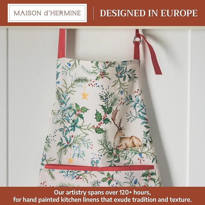 Maison d' Hermine Aprons for women with Pocket 100% Cotton (27.50"x31.50") | Adjustable Neck Strap & long ties Apron Men Chef Wedding Cooking Gardening Server Maid