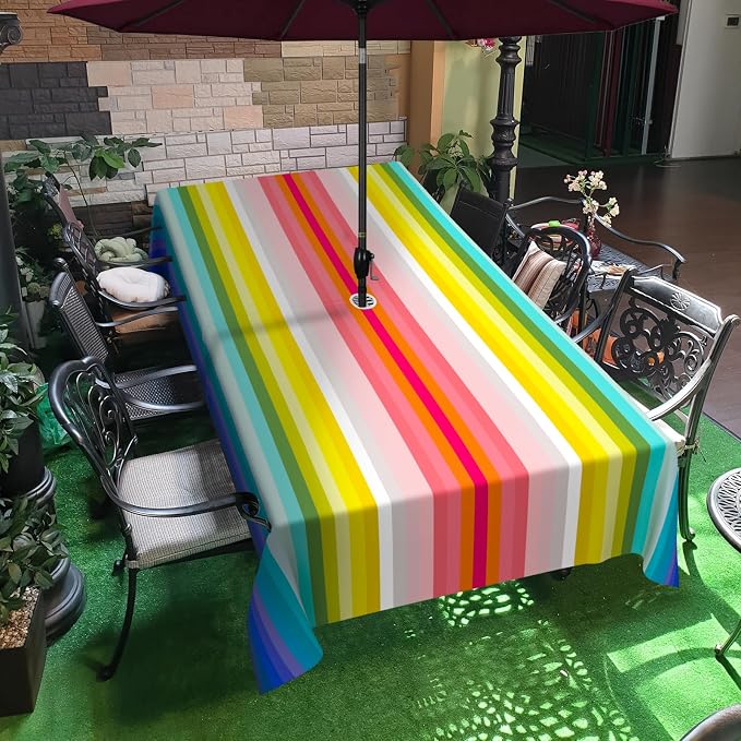 Mexico Strip Outdoor Tablecloth with Umbrella Hole 60" x 84" Waterproof Zipper Table Cloth for Garden - Ideal Patio Table Cover for Picnics, Camping, and Yard Use