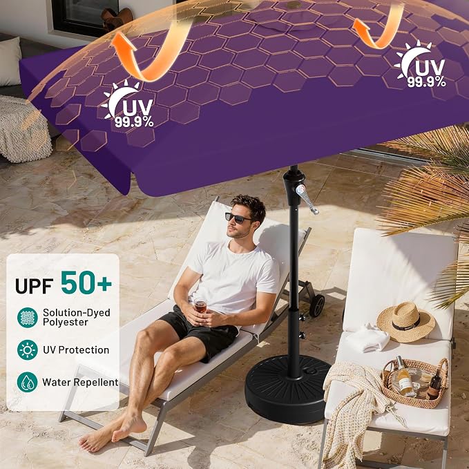 AreShark 6.5 x 10 FT Rectangular Valance Patio Umbrella, Outdoor Umbrella with Tilt and Crank, Market Table Umbrellas W/ 6 Ribs UV Protection for Garden, Deck, Backyard and Pool, Dark Purple