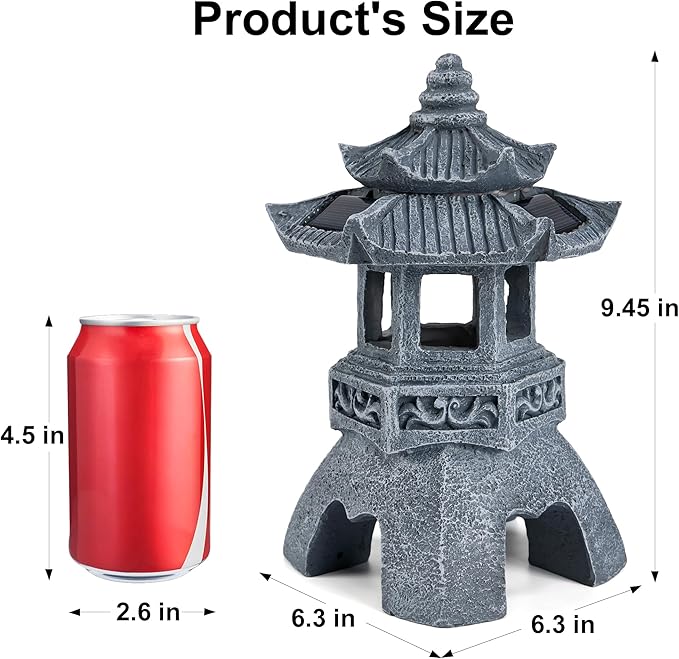 Solar Zen Garden Statue, Pagoda Lantern with 3 Solar Panels, Outdoor Decor for Landscape Patio, Balcony and Yard, Gift for Women Mom and Gramma