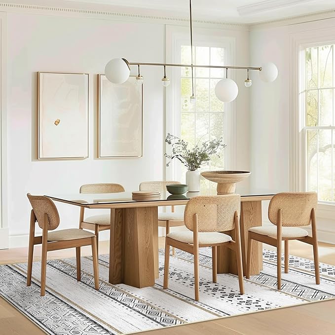 9x12 Washable Area Rugs for Living Room Boho Bedroom Rug Black/Brown | Vacuum Friendly, Machine Washable, Non-Slip Rug, Stain Resistant, Moroccan Geometric, Low Pile Carpet, Dining Room Kitchen