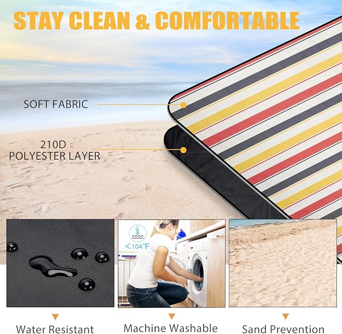 G GOOD GAIN Waterproof Picnic Blanket Portable with Carry Strap for Beach Mat or Family Outdoor Camping Party (Lipstick Red)