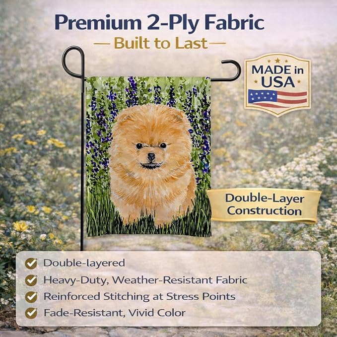 Caroline's Treasures SS8746GF Pomeranian Garden Flag Mailbox Flag Decorative Yard Flag Banner Outside Patio Artwork Yard Flower Beds, Garden Size, Multicolor