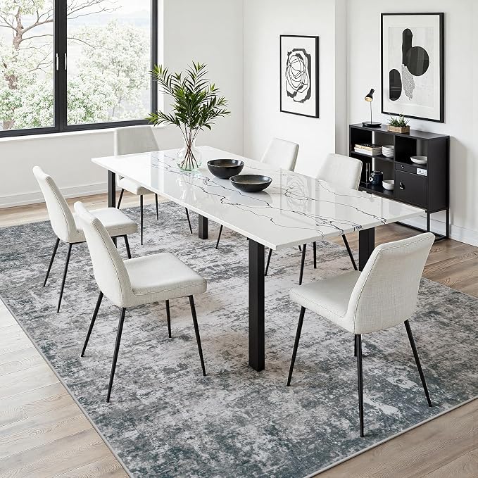 5x7 Area Rugs for Living Room: Washable Soft Gray White Abstract Carpet | Non-Slip TPE & Stain Resistant,0.25" Low-Pile,Kids Pet Friendly Modern Decor for Dining Room Farmhouse Office, Non-Shedding