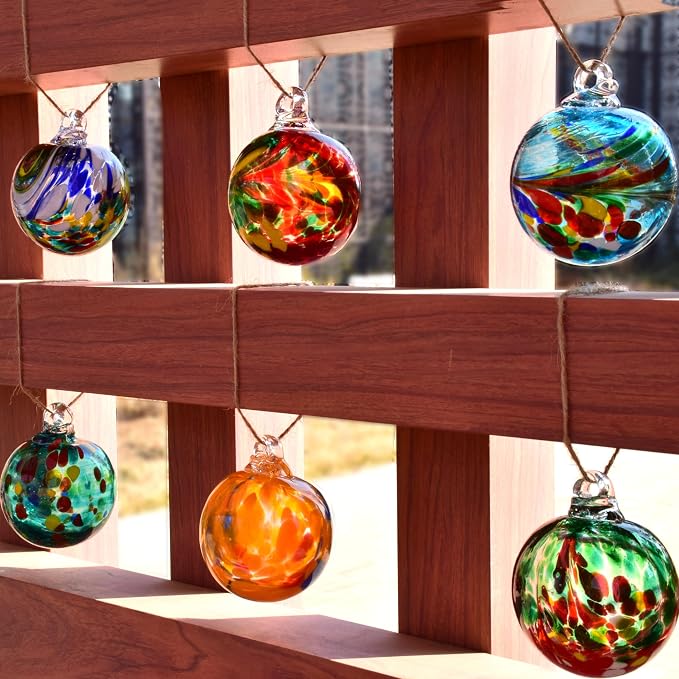 6pcs Hand-Blown Glass Balls Ornaments 6cm/2.36Inch Glass Christmas Ball Ornaments Friendship Gazing Balls for Home Outdoor Garden Patio Décor (Multicolor)
