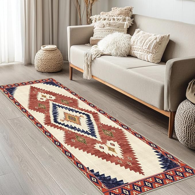 2x6 Western Runner Rug for Hallway Southwestern Kitchen Area Rugs | Washable Southwest Area Rug Low Pile Non-Slip Navajo Aztec Tribal Long Carpet for Kitchen Doorway Laundry, Yellow Brown