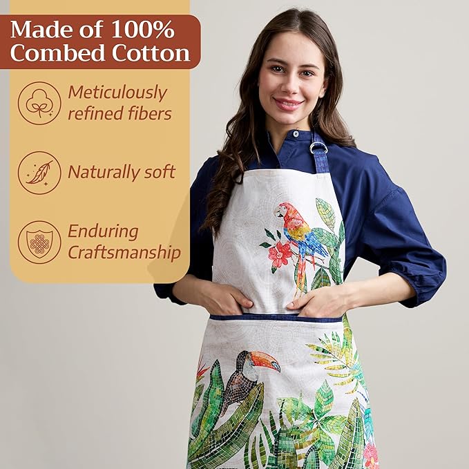 Maison d' Hermine Aprons for women with Pocket 100% Cotton (27.50"x31.50") | Adjustable Neck Strap & long ties Apron Men Chef Wedding Cooking Gardening Server Maid