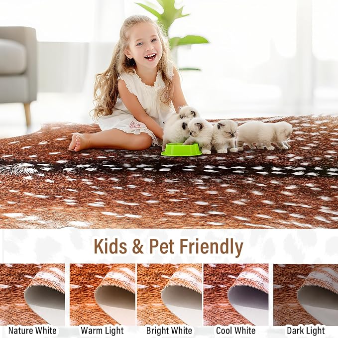 Premium Deer Print Rug, Faux Animal Hide Rugs, Non-Slip 6.2x7 Ft | Machine Washable Animal Print Hide Leopard Skin Area Rug for Bedroom Living Room Home Decor Pet Friendly