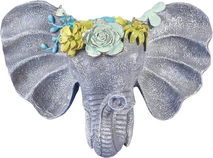 Sungmor Resin Elephant Head Wall Pot, Unique Bohemian Style Animal Face Planter, Vertical Hanging Plant Pot, Pretty Decorative Flower Pot for Indoor Outdoor Plants, for Gardening Lovers