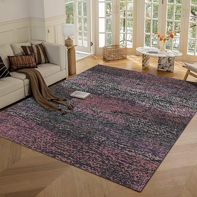 Washable Area Rug - 1/6 Thick - Stain & Water Resistant Non-Slip - Resistant Rug for Living Room, Bedroom, Nursery, Pet & Child Friendly, Vintage Charm Area Rugs (Burgundy, 9' x 12')