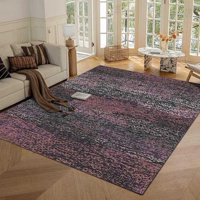 Washable Area Rug - 1/6 Thick - Stain & Water Resistant Non-Slip - Resistant Rug for Living Room, Bedroom, Nursery, Pet & Child Friendly, Vintage Charm Area Rugs (Burgundy, 8' x 10')