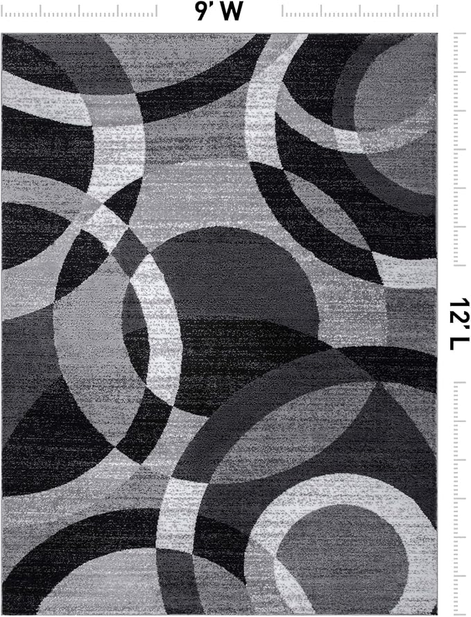 Rugshop Abstract Circles Contemporary High Traffic Area Rug Gray 9' x 12' | Rectangular, Size 9' x 12', Living Room, Bedroom, Dining Room, Home Office, Kitchen, Entryway, Hallway, Nursery, Kids Room