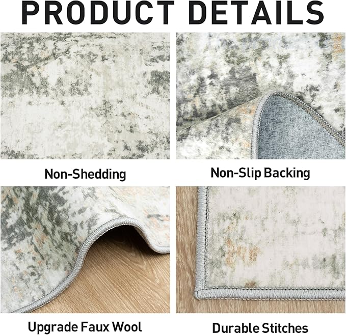 6x9 Area Rugs for Living Room: Washable Abstract Grey Brown Badroom Carpet | Non-slip TPE backing makes this washable soft low-pile rug safe & durable, Pet-friendly decor for dining room,nursery,office