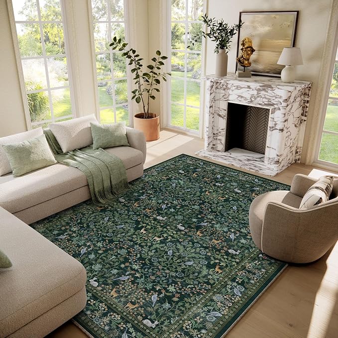 Washable Area Rugs for Living Room: 6x9 Rugs for Bedroom Stain Resistant Non Slip Low Pile Lightweight Soft Carpets for Bedroom Kitchen Dining Room Nursery Kids Room Farmhouse Home Office
