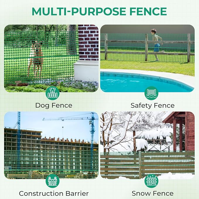 Ohuhu 15LB Heavy Duty Plastic Garden Fence Safety Fence, 4x100 FT Reusable Netting Plastic Mesh Fence Roll, Temporary Fencing for Animal Barrier Pool Fence for Poultry Rabbits Chicken Dogs