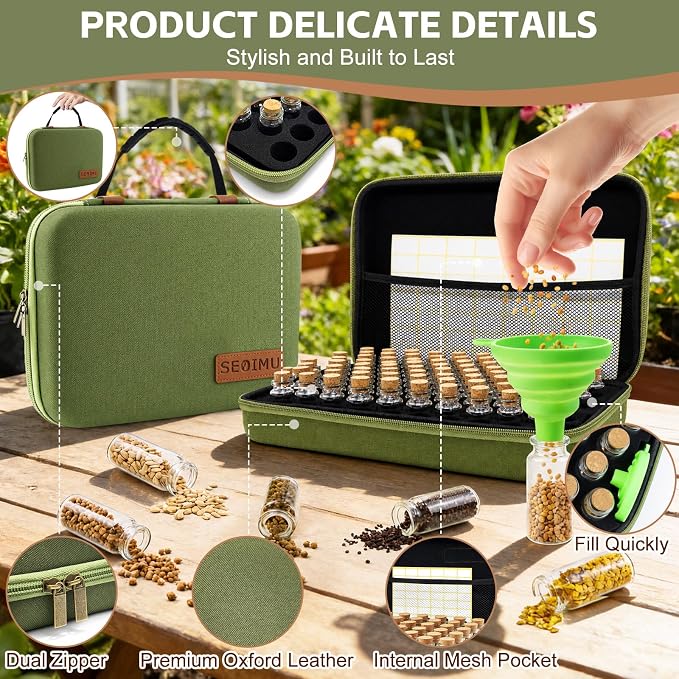 80 Slots Seed Storage Organizer Box, Sturdy Seed Organizer with Classic Vintage Design, Garden Seed Saver Kit with Label Stickers and Funnel, Airtight Seed Storage Container for Flowers, Vegetables