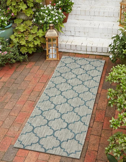 Unique Loom Outdoor Trellis Collection Area Rug (2' 7" x 10' Runner, Gray/ Ivory)
