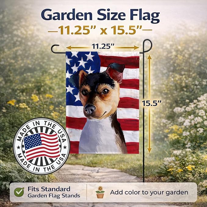 Caroline's Treasures CK6460GF Brazilian Terrier Dog American Flag Garden Flag Mailbox Flag Decorative Yard Flag Banner Outside Patio Artwork Yard Flower Beds, Garden Size, Multicolor