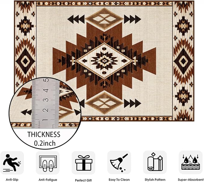 Western Entryway Rug 2x3 Southwestern Aztec Area Rug for Entry | Machine Washable Southwest Tribal Navajo Door Mat Low Pile Non-Slip Carpet for Entry Bedroom Kitchen Bathroom Laundry