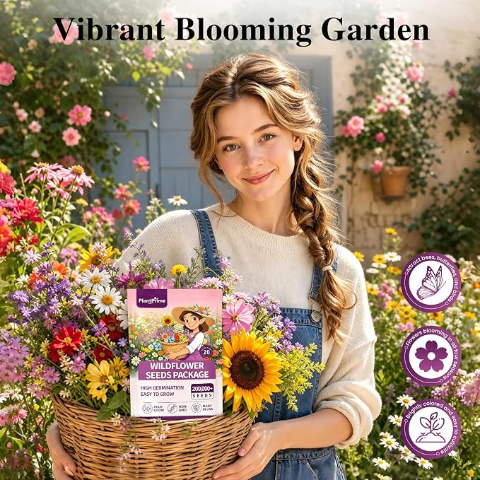 Wildflower Seeds Bulk (4oz) – 20 Varieties 200,000+ Perennial & Annual Mix, High Germination, Attracts Bees, Butterflies & Hummingbirds for Outdoor Pollinator Garden, Non-GMO Easy Grow