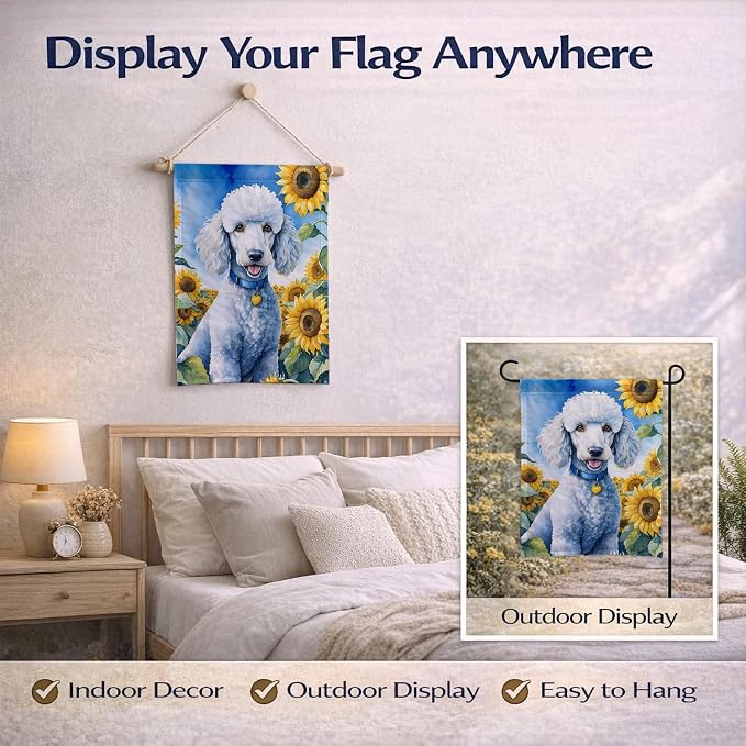 Caroline's Treasures DAC6142GF White Poodle in Sunflowers Garden Flag Mailbox Flag Decorative Yard Flag Banner Outside Patio Artwork Yard Flower Beds, Garden Size, Multicolor