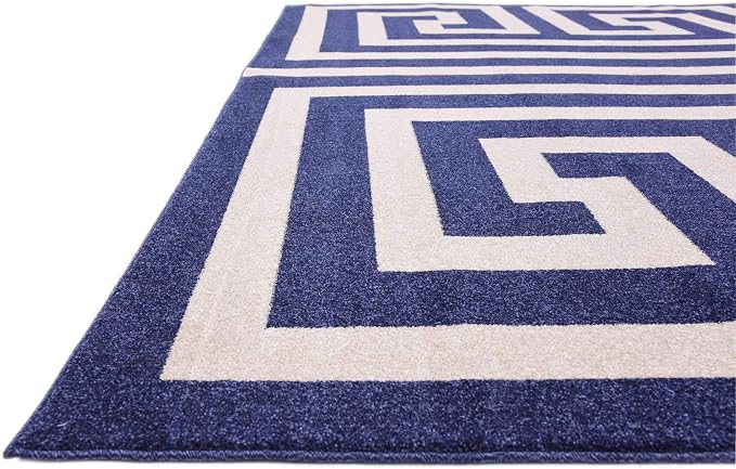 Unique Loom Athens Collection Classic Geometric Modern Border Design Area Rug (10' 0 x 13' 0 Rectangular, Navy Blue/ Beige)