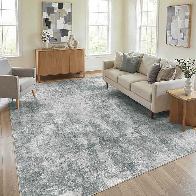 8x10 Area Rug Washable Abstract Rugs for Living Room Grey | for Bedroom, Dining Room, Office, Nursery, Soft Neutral, Low Pile Non-Slip, Kid Pet Friendly, Large Indoor Carpet, Home Decor
