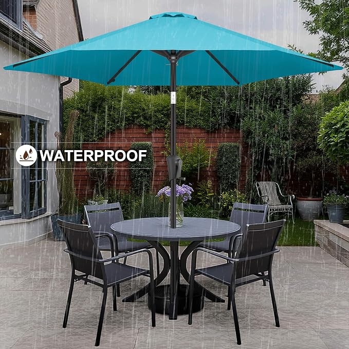 FLAME&SHADE 10ft Patio Umbrella - Outdoor Umbrella with 6 Sturdy Ribs, Push Button Tilt and Crank, UV Protection Table Market Umbrella for Pool, Porch, Garden, Deck, Backyard (Aqua Blue)