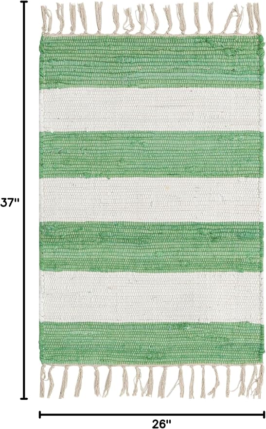 Unique Loom Chindi Rag Collection Area Rug - Striped (2' 2" x 3' 1" Rectangle, Green and Ivory)