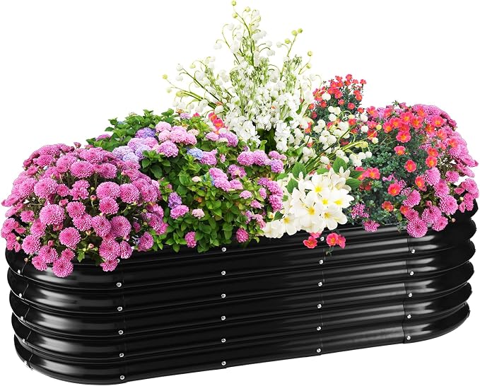 TBMLC 17" Tall Elevated Oval Metal Raised Garden Bed - 5ft x 2ft in Size and 0.8MM Thick Durable Planter Bed/Box for Vegetables Flowers Succulent at Patio/Garden Outdoor (Black, 5X2X1.4 FT)