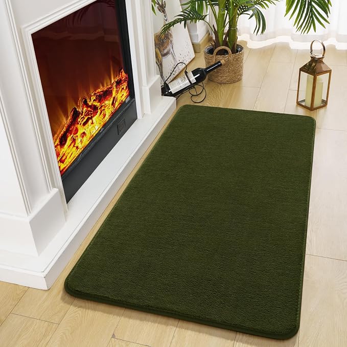 Amearea Modern Washable Runner Rugs, 2x4 Olive Green Bedroom Runner Rug | Small Area Rugs for Bedroom Living Room, Non Slip Memory Foam Rug for Hallway Entryway Kids Boys Girls Room Laundry Room