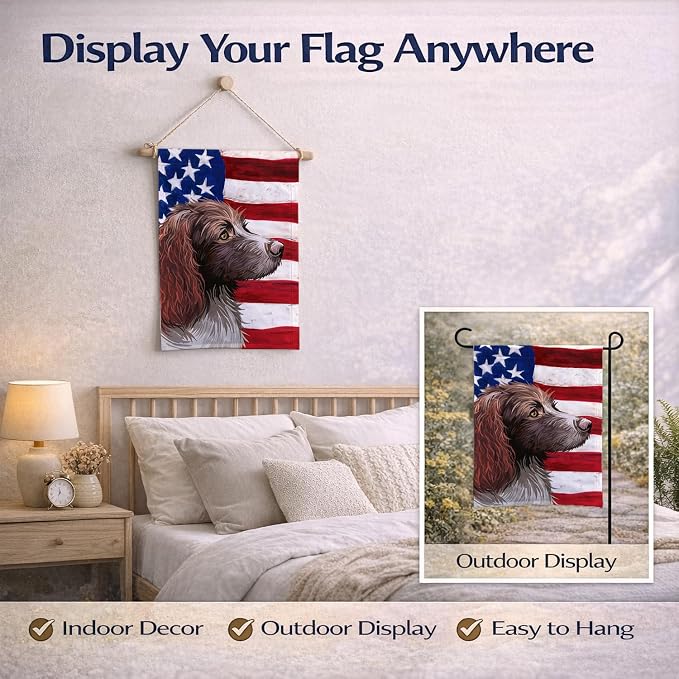Caroline's Treasures CK6656GF Pont-Audemer Spaniel Dog American Flag Garden Flag Mailbox Flag Decorative Yard Flag Banner Outside Patio Artwork Yard Flower Beds, Garden Size, Multicolor