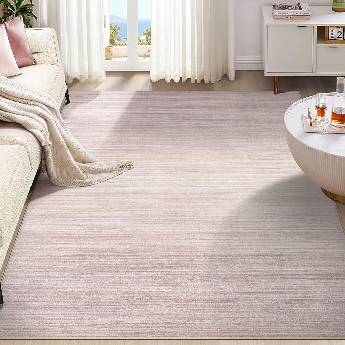 UERMEI 8x10 Washable Area Rug - Neutral Modern Abstract Living Room Rugs, Non-Slip Soft Large Indoor Floor Carpet for Bedroom Home Office & Under Dining Table Decor, Soft Pink