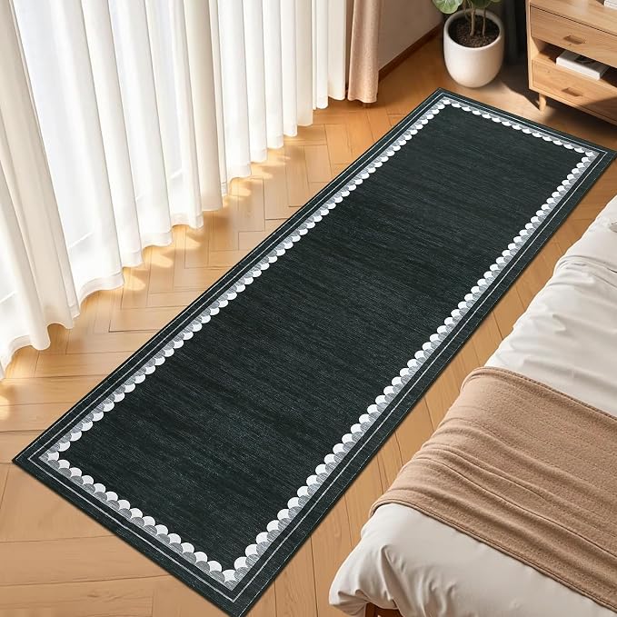 COZYLOOM Kitchen Runner Rug 2x6 Washable Rugs for Bedroom Modern Bordered Non Slip Low Pile Area Rug Stain Resistant Non Shedding Neutral Carpet Foldable Thin Mats for Entryway, Hallway, Black