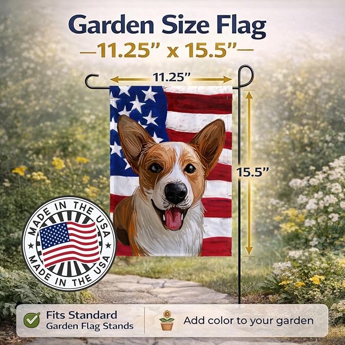 Caroline's Treasures CK6750GF Cardigan Welsh Corgi American Flag Garden Flag Mailbox Flag Decorative Yard Flag Banner Outside Patio Artwork Yard Flower Beds, Garden Size, Multicolor