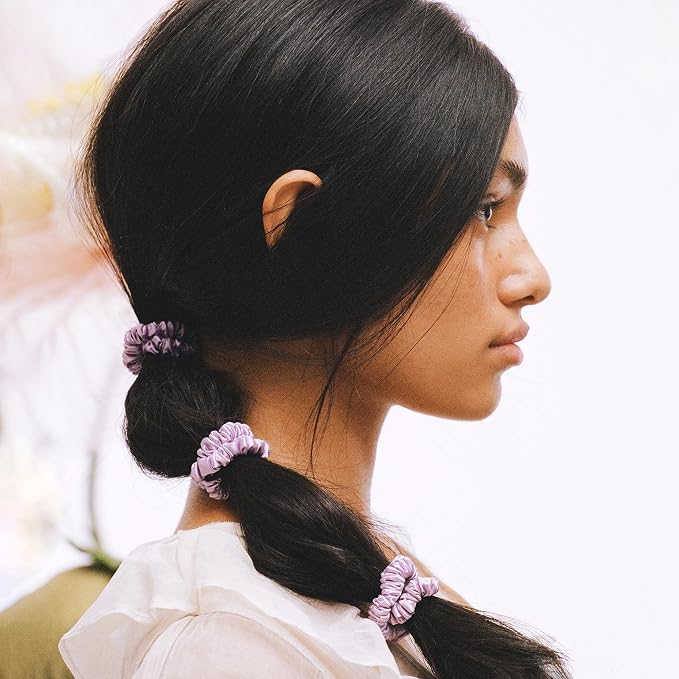 Slip Silk Hair Ties — Skinny Silk Wildflower Scrunchies, No Damage, No Crease, Anti-Breakage |100% Mulberry Silk | All Hair Types | Made with Proprietary Slipsilk™ | Set of 4