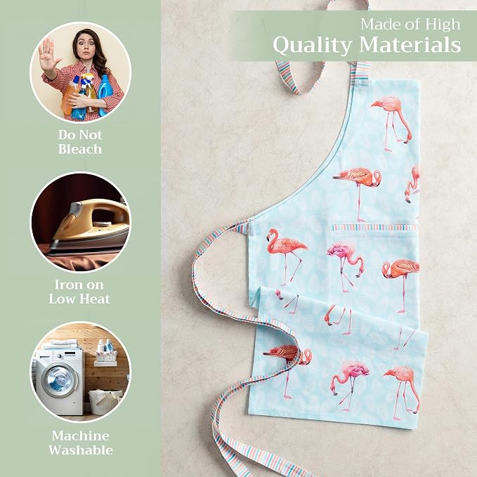 Maison d' Hermine Aprons for women with Pocket 100% Cotton (27.50"x31.50") | Adjustable Neck Strap & long ties Apron Men Chef Wedding Cooking Gardening Server Maid