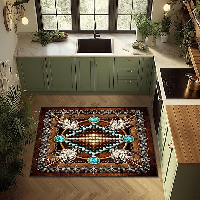 Entryway Rug 3x5 Rugs for Bedroom,Southestern Area Rugs Washable Non Slip Bedside Rug,Aztec Tribal Native American,Indoor Accent Throw Carpet Western Floor Carpets for Living Room,Entrance,Office