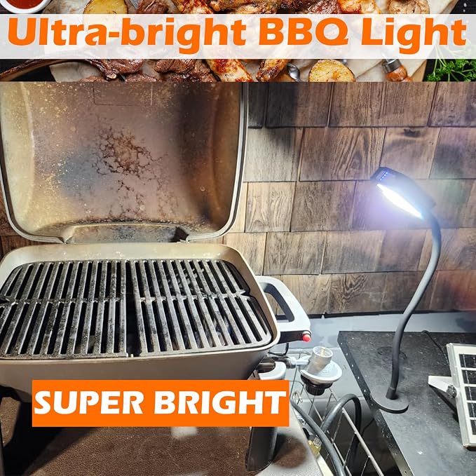 Rechargeable Grill Lights, Wider Illumination Magnetic BBQ Lights, Super Bright 24 LED Grill Lighting, Flexible Gooseneck BBQ Light Solar Barbecue Accessories for Blackstone Weber Traeger Pit Boss