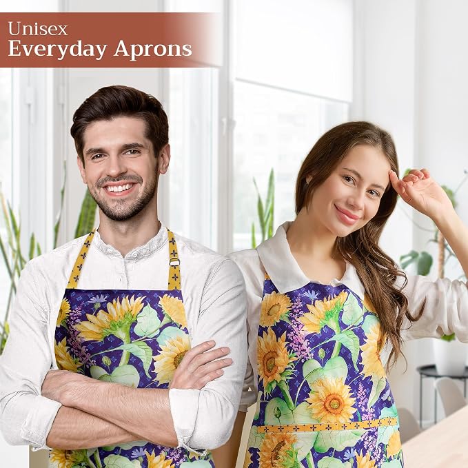 Maison d' Hermine Aprons for women with Pocket 100% Cotton (27.50"x31.50") | Adjustable Neck Strap & long ties Apron Men Chef Wedding Cooking Gardening Server Maid