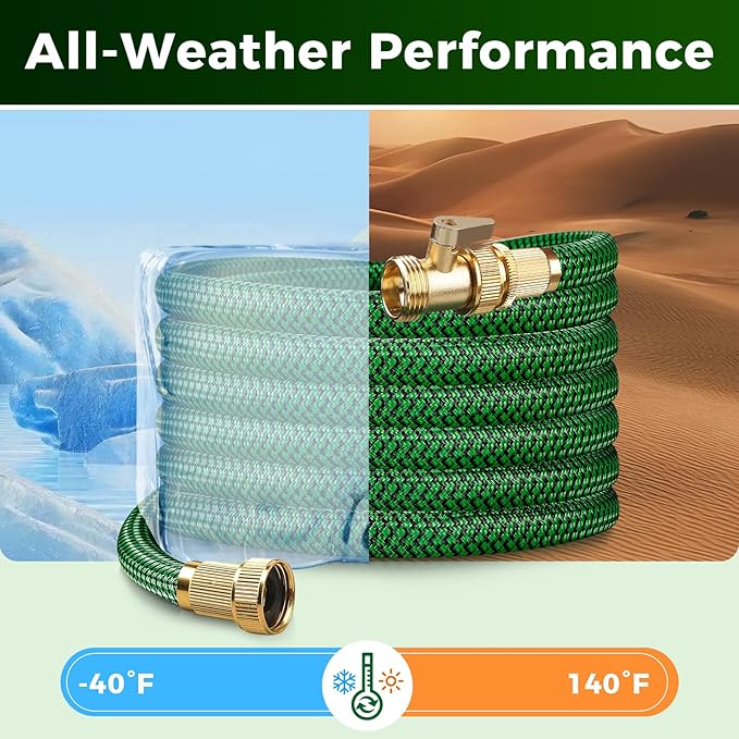 75FT Heavy Duty Garden Hose, Non-Expandable Flexible Kink-Resistant Water Hose, High-Density Fabric, Leak-Proof Metal Connector for Patio Lawn Car Wash