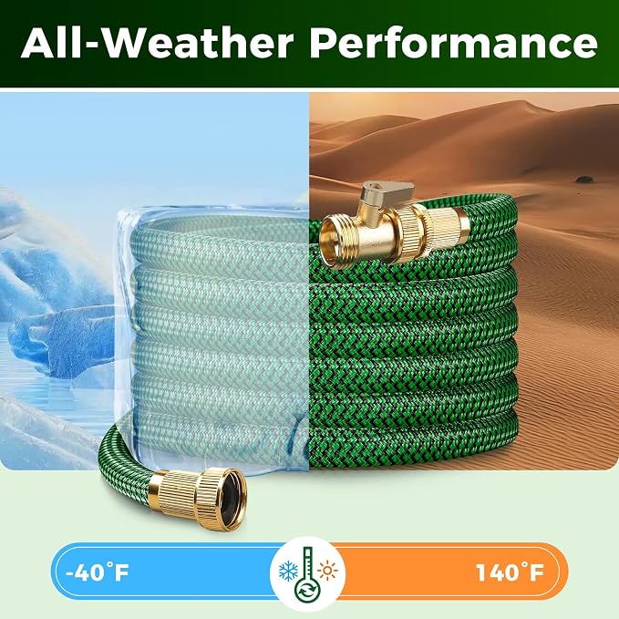 50FT Heavy Duty Garden Hose, Non-Expandable Flexible Kink-Resistant Water Hose, High-Density Fabric, Leak-Proof Metal Connector for Patio Lawn Car Wash