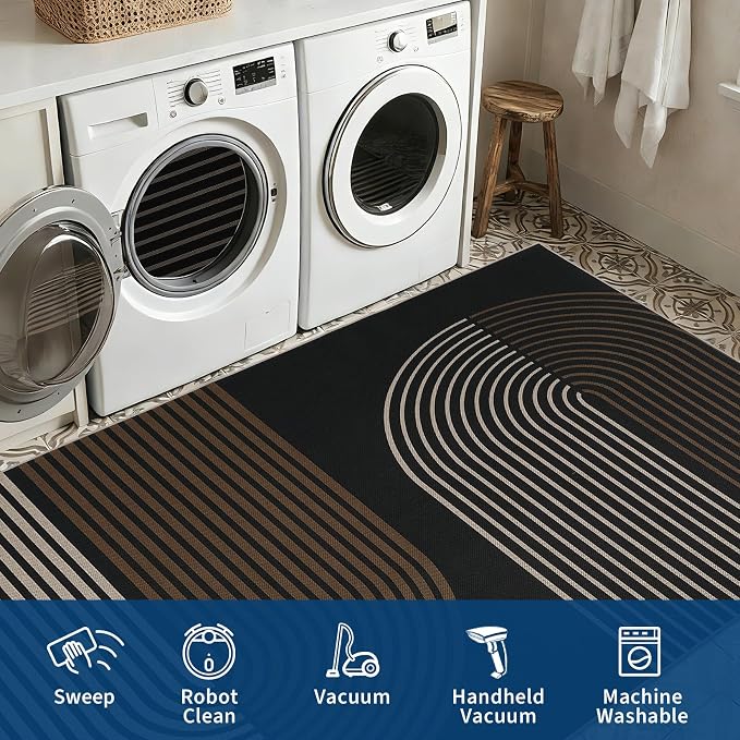 GarveeHome Modern Rainbow Easy Jute 4x6 Area Rug, Indoor Outdoor Reversible Low Pile, Non-Slip & Washable Carpet for Living Room, Bedroom, Kitchen, Sunroom