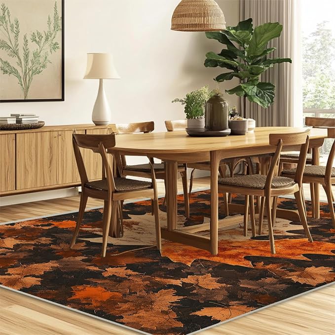 5x7 Maple Leaf Area Rugs Boho Maple Leaf Autumn Fall Vintage Rug for Living Room Indoor Soft Non-Slip Thin Carpet Modern Abstract Rugs for Dining Room Office Bedroom Under Table Washable Machine