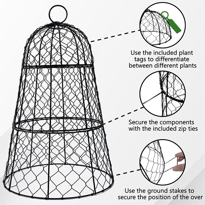 XMxoTxo 6 Packs 11.4" D x 17.7" H Garden Cloches for Plants,Upgraded Triple Combination,Rustproof Chicken Wire Cloches Flip-Top Design,Plant Protectors from Animals,Ideal for Outdoor Plant Protection