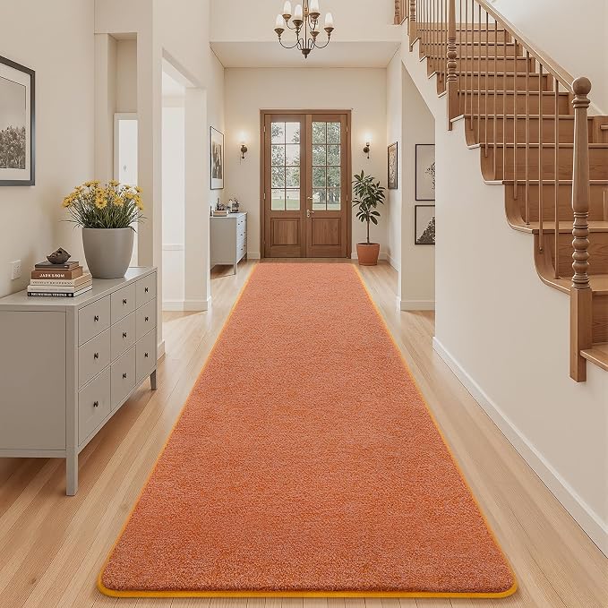 AROGAN 3x10 Runner Rug for Hallway, Long Runner Rugs Non Slip, Orange | Soft Washable Memory Foam Carpet for Bedroom, Non Slip Backing Runners Rug for Hallways, Kitchen, Bathroom, Entryway Home