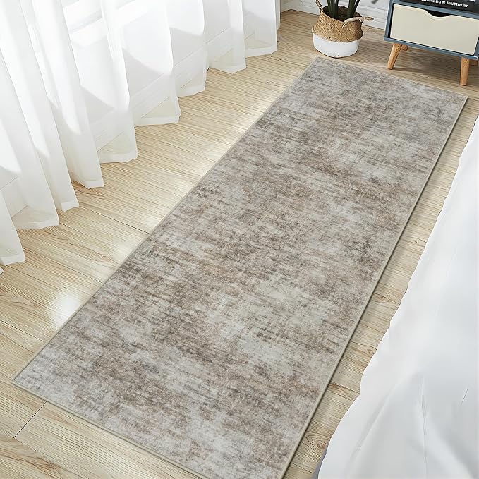 2'6''x8' Runner Rugs Washable Rug: Modern Abstract Hallway Brown Black Carpet