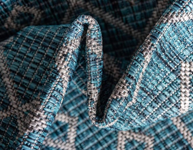 Unique Loom Outdoor Trellis Collection Area Rug - Tribal Trellis (4' 1" x 6' 1" Rectangle, Teal/ Ivory)